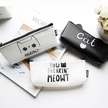 

Black & White Cat Silicone Pencil Case Stationery Storage Organizer Bag for Students School Office Supply Bag