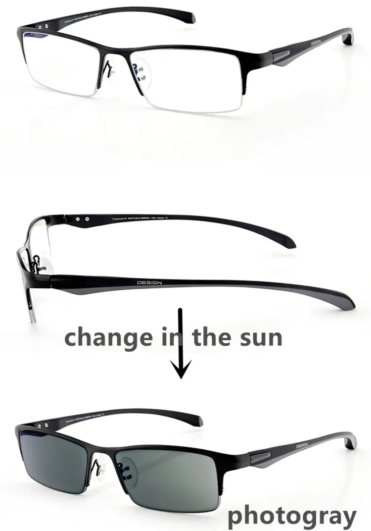 Новинка, качественные фотохромные очки из титанового сплава для близорукости, пресбиопии, мужские очки, модные квадратные полуоправы, классические очки для чтения для мужчин