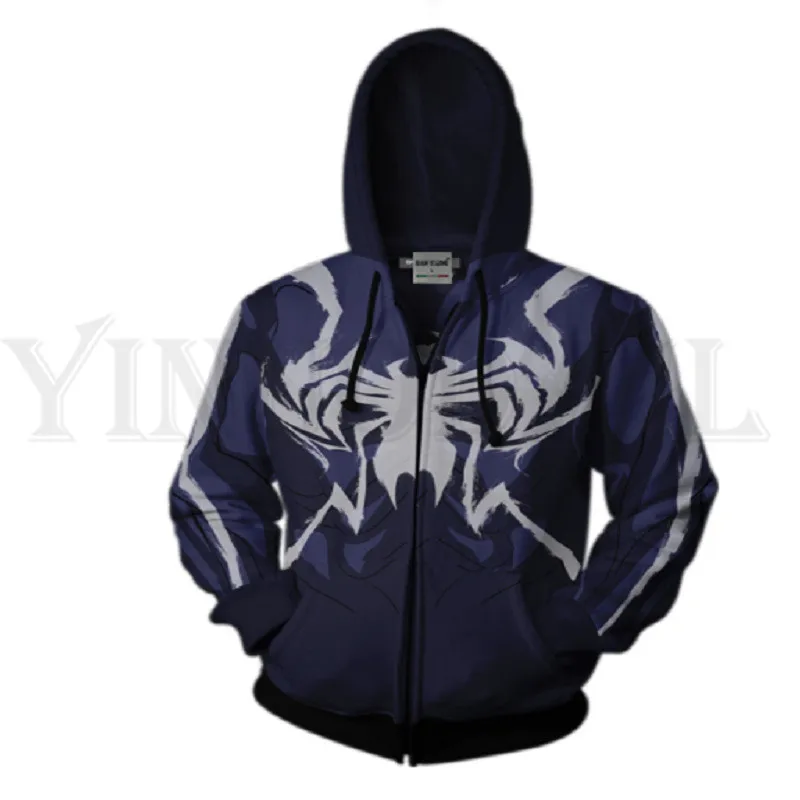

Men and Women Zip Up Hoodies Venom Spiderman 3d Print Hooded Jacket Mravel 4 Movie Superheroes Sweatshirt Streetwear Costume