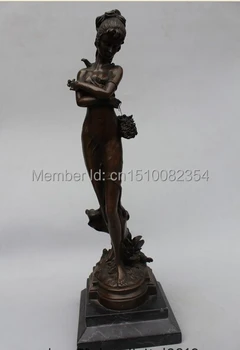 

19"Western classic Pure Bronze Copper Stand Flower basket Belle Statue