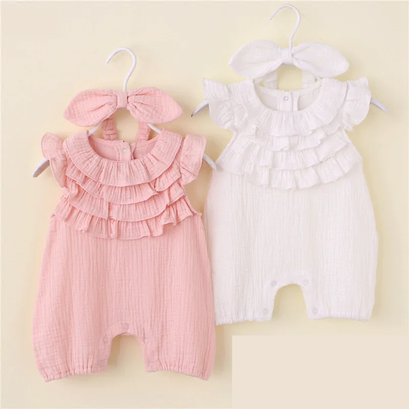 

baby girl clothes kids brand newborn baby girls romper rabbit headband roupa menina Infantil Clothing solid Outfit