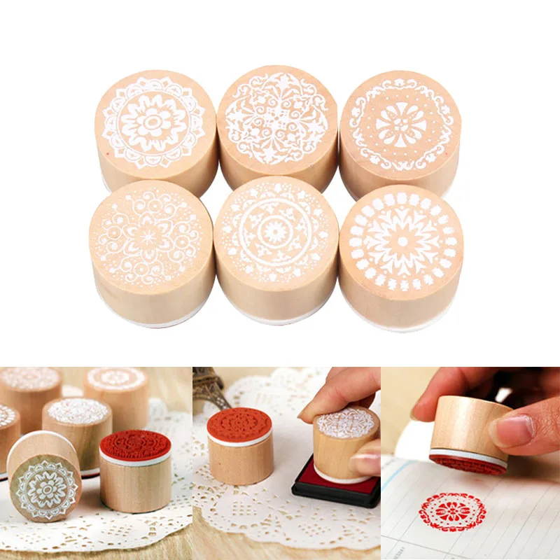 

Floral Wooden Round Rubber Stamps for DIY Scrapbooking Photo Album Decoration Embossing Folder Stamps Craft