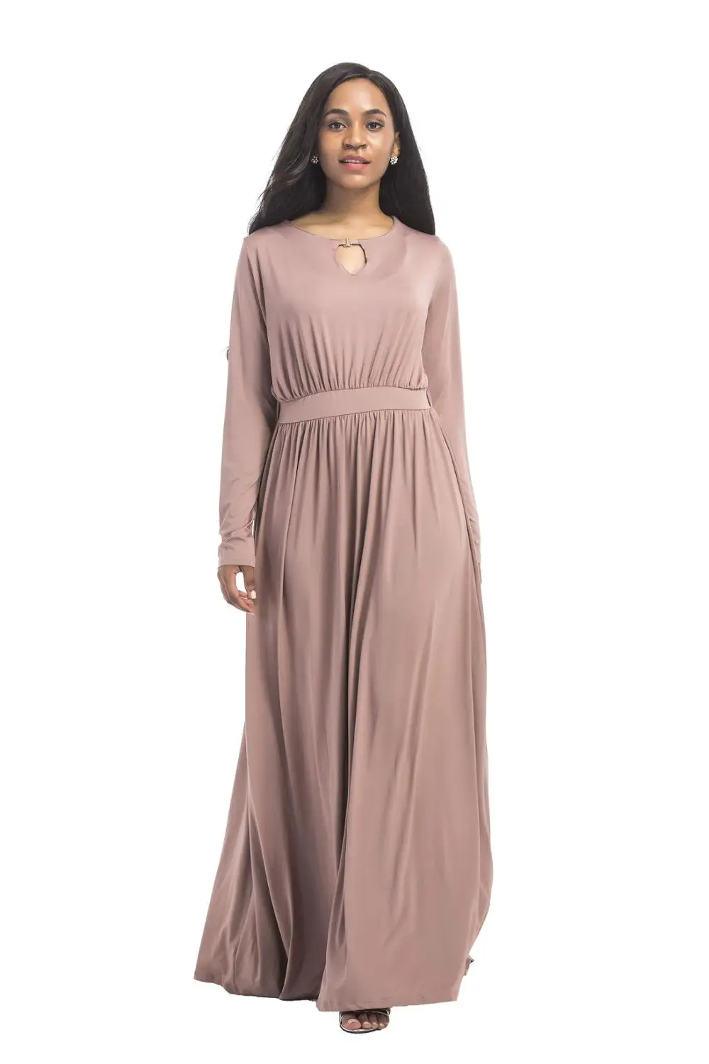 

muslim women elastic dress djellaba casual abaya plus size caftan long dress turkish dubai FP3106