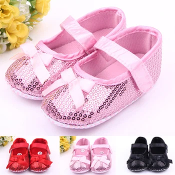 

Spring Summer Baby Girls Princess Sequin Bow Knot Shoes Infant Toddler Soft Sole Crib Shoes Newborn Baby Anti-slip First Walkers
