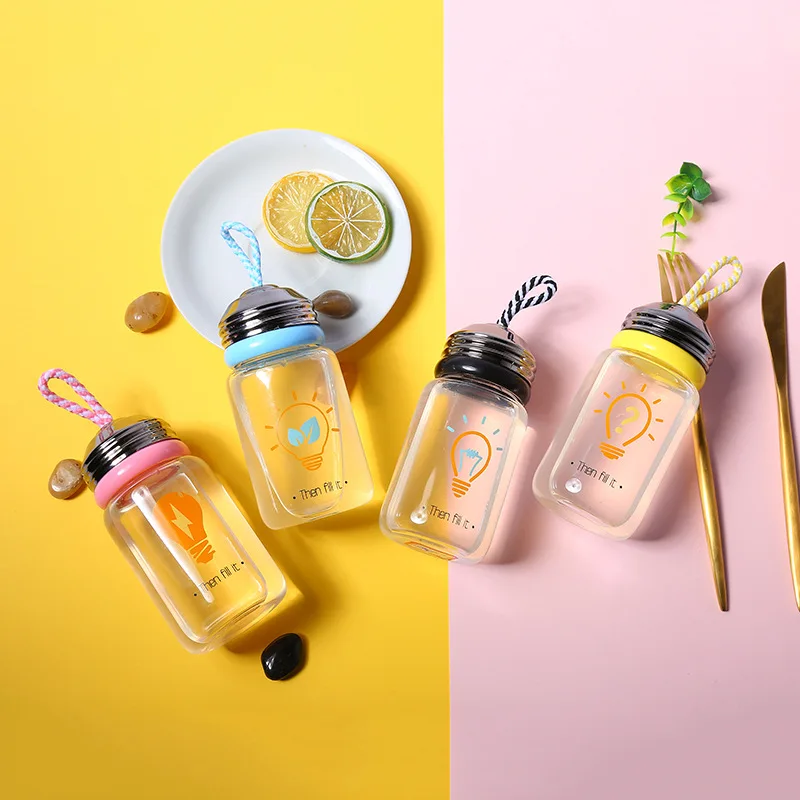 

New fashion green glass creative glass light bulb outdoor sports water bottle beautiful portable single-pane glass students