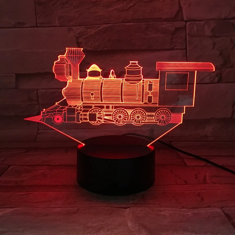 3D лампа Ночной светильник светодиодный паровой Поезд Локомотив многоцветный светильник ing Flash Fade праздничные подарки для детей друзей RGB Luminaria