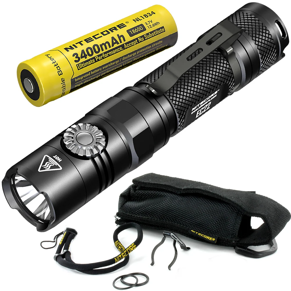 NITECORE EC22 с 18650 перезаряжаемой батареей, бесступенчатая яркость, светодиодный фонарик, водонепроницаемый, походный фонарь - Испускаемый цвет: 3400mAh NL1834