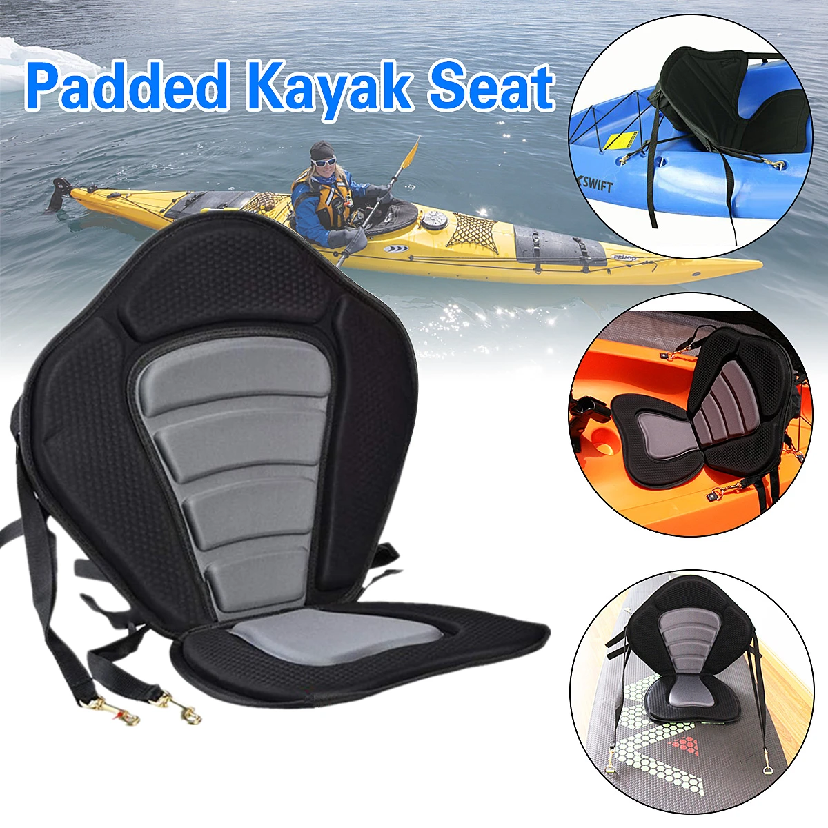 

Kayak Cushion Deluxe Padded Kayak / Boat Seat Portable Soft Antiskid Padded Base Adjustable High Backrest Back Cushion Canoe