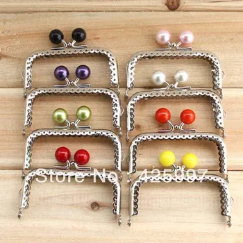 

20pcs/lot 8.5CM/3.3" Candy ball pearl head Square Silver Metal Purse Frame Emboss flower bag Frame ,,Free shipping