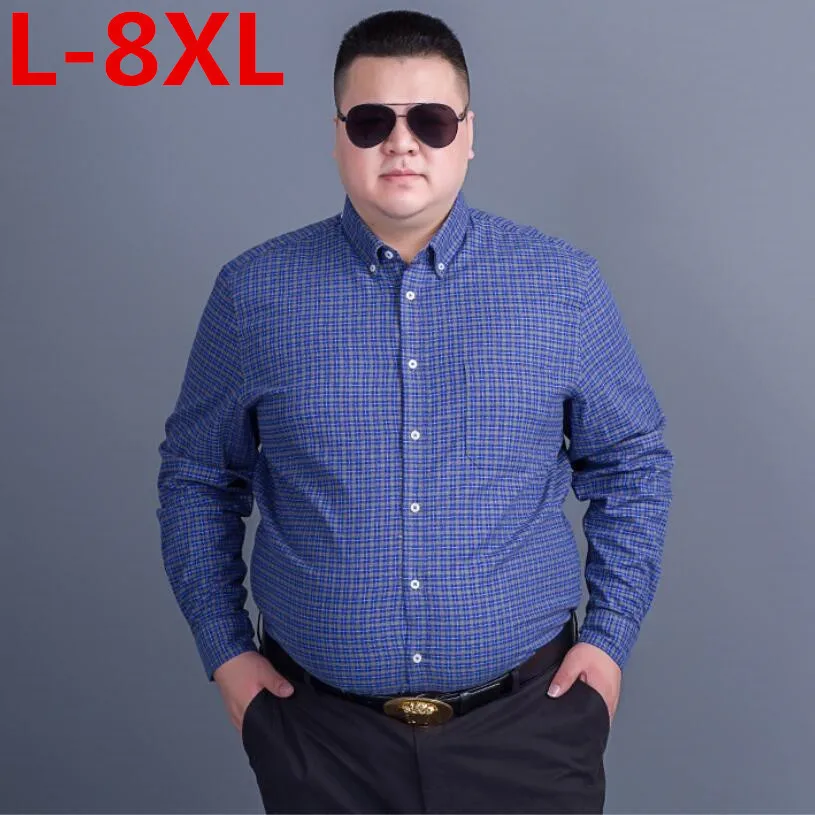 plus size Men's Plaid Cotton Casual Shirts Office Long Sleeve Fashion ...