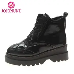 JOJONUNU/женские ботильоны на платформе, новые теплые зимние ботинки на меху для женщин, плюшевые ботинки на танкетке с застежкой-молнией и