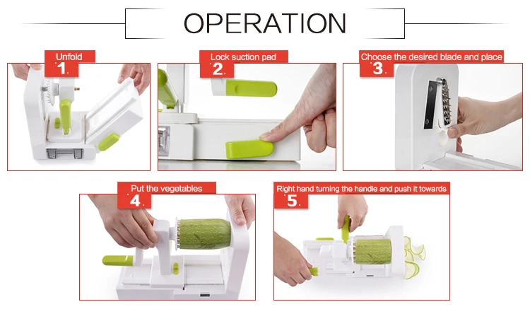 5 лезвий Овощной спиральизатор складной Veggie паста& Спагетти картофель Овощной спиральный резак Zucchini Slicer