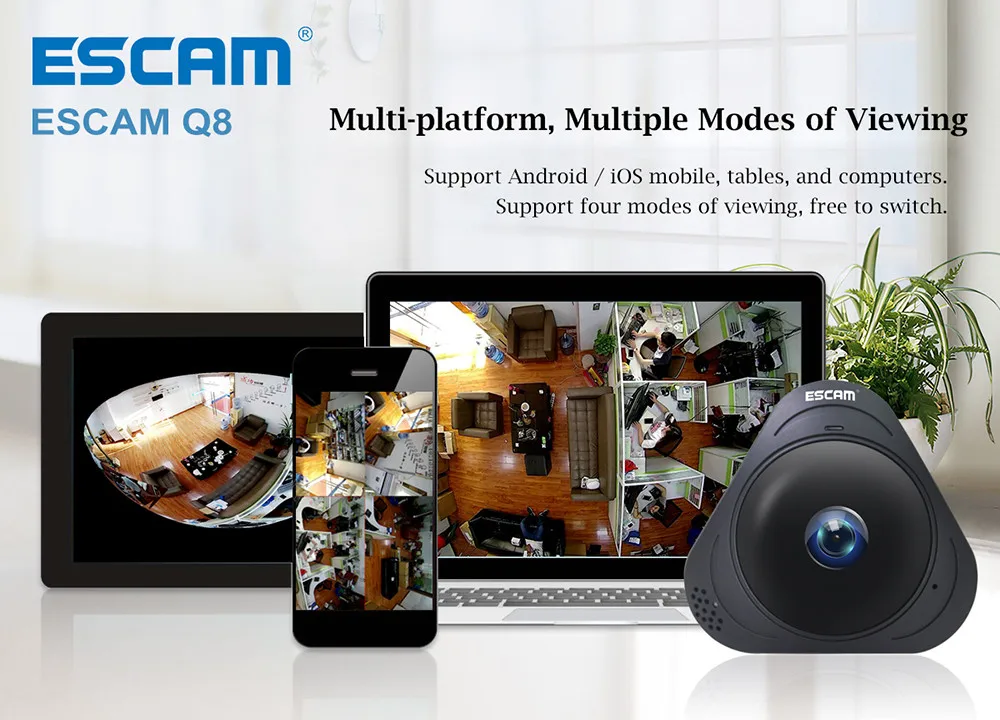 Q8 P2P Wi-Fi камера 360 панорамный 960 P HD Fisheye мини ip-камера