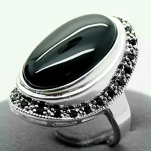 

Pretty 17X30mm Black Agates Inlay Marcasite 925 Sterling Silver Ring 7/8/9/10
