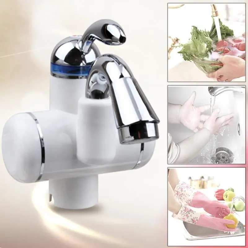 

220V 3KW Hot Cold Faucet Electric Instant Tankless Heater Faucet Stainless Steel Hot Water Tap Kitchen Accessories