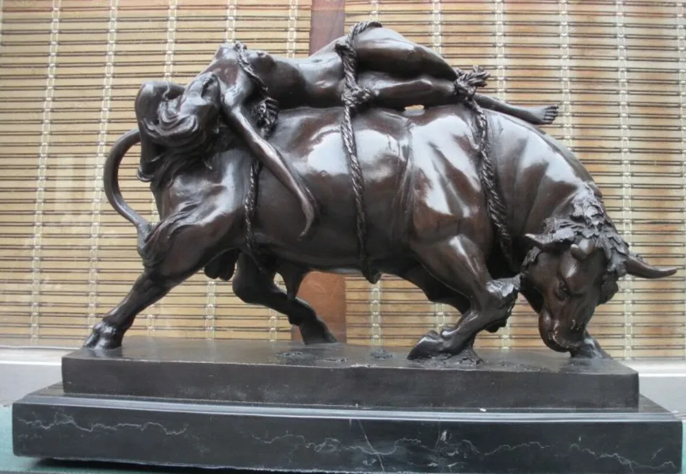 

Huge Bronze Marble ART statue nude belle and OX Bull statues