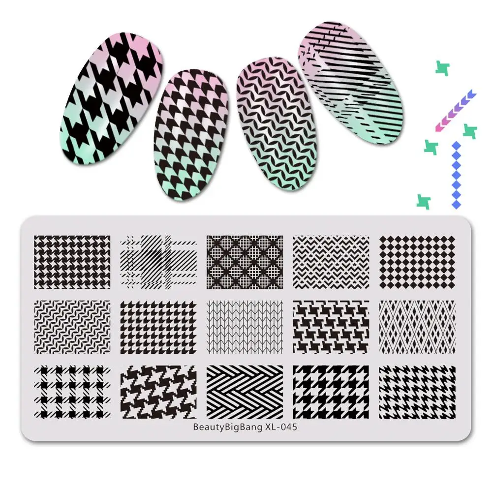 

BEAUTYBIGBANG 6*12cm Nail Art Stamping Plates Rectangle Template Square Geometric stitching Sweater Pattern Flower XL042