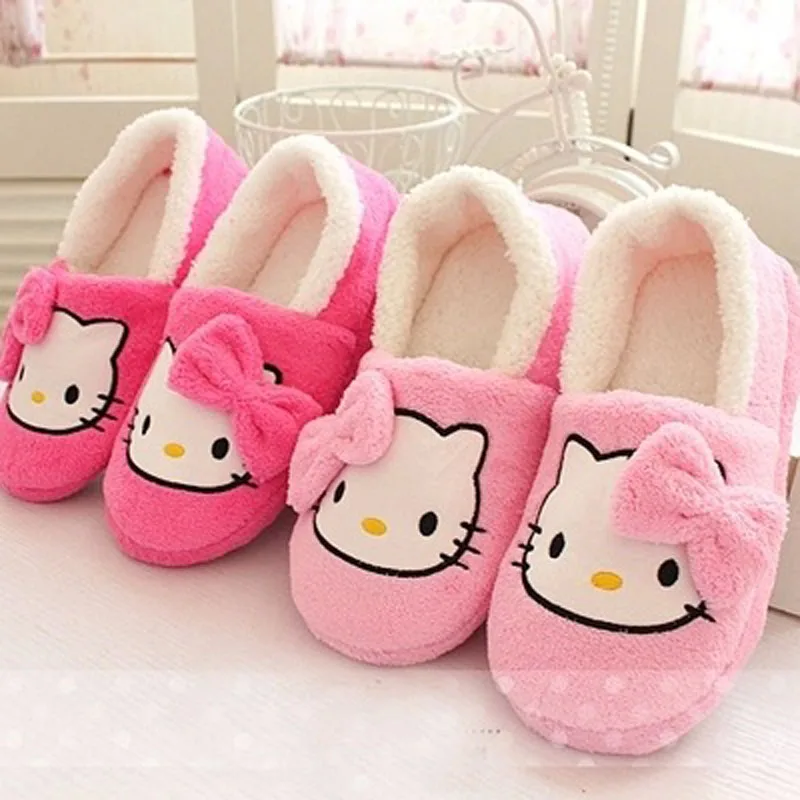 

IVI Women House Slippers Hello Kitty Plush Warm Home Slippers Thermal Indoor Slipper for Autumn Winter Soft Sole Shoes