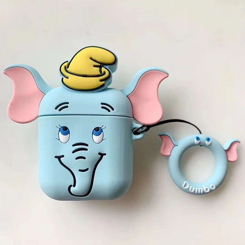 Милый мультфильм мини Dumbo стиль Мягкий ТПУ силиконовый беспроводной Bluetooth кожухи головных телефонов для Apple Airpods зарядная коробка с крюком