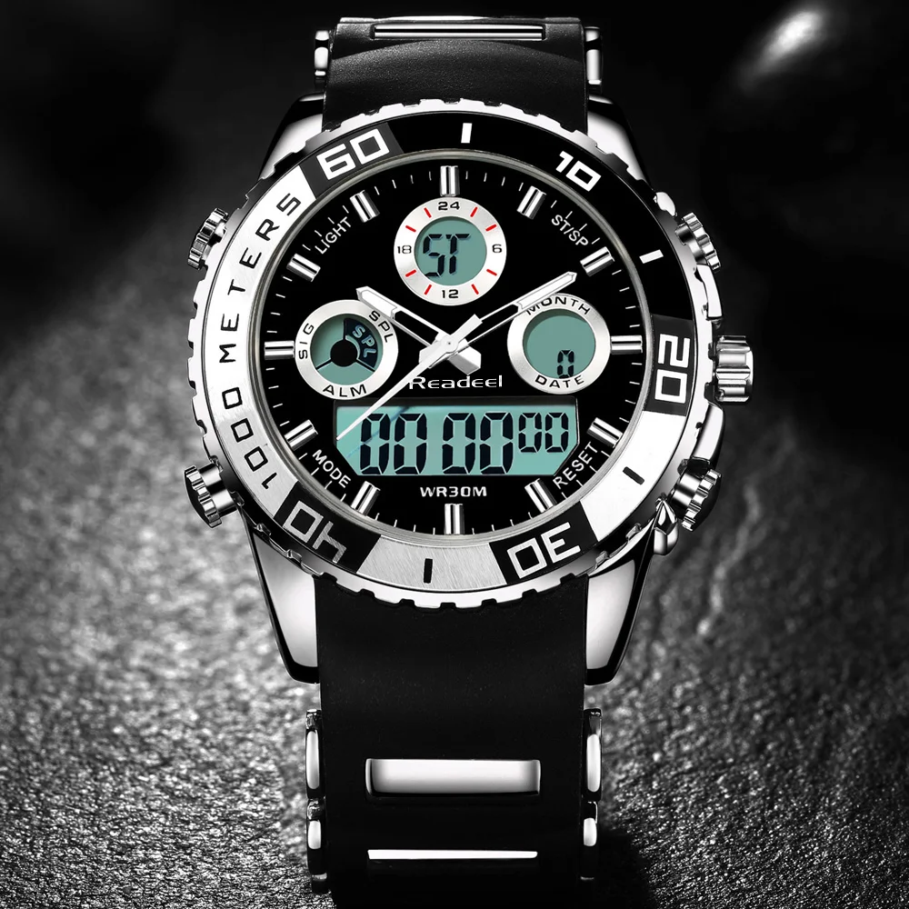 Мужские спортивные часы, мужские водонепроницаемые военные Роскошные Брендовые мужские наручные часы, цифровые электронные светодиодный часы xfcs