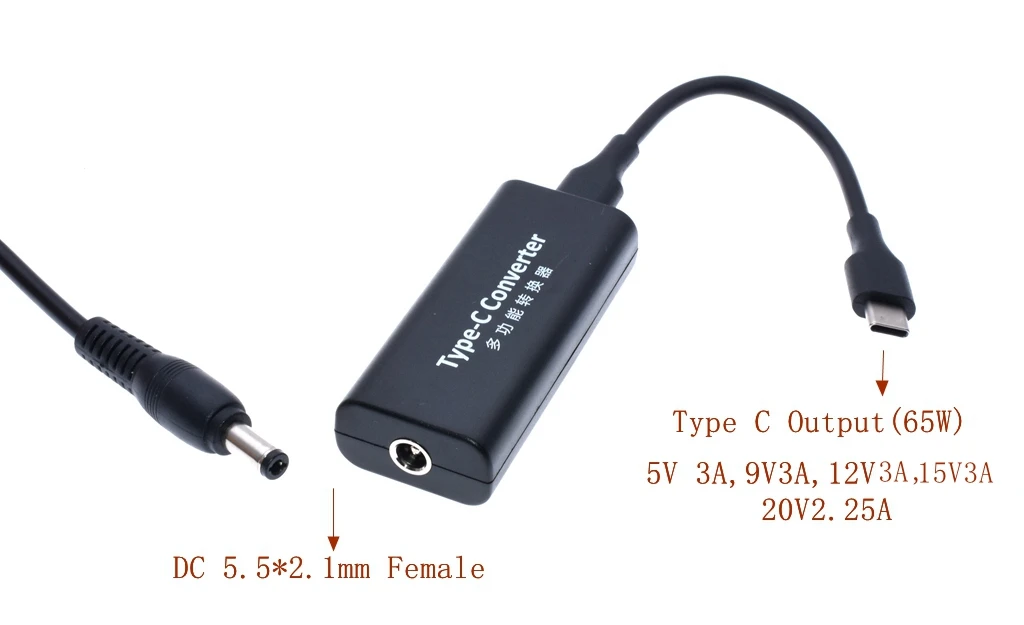 

Dc Power Adapter Connector Converter 5.5*2.1mm Female to USB Type C Jack Converter for Lenovo Dell Hp Asus Laptop Charger 65W