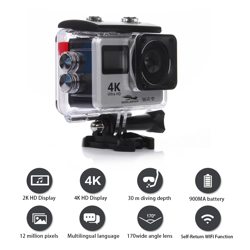 4K экшн-камера с сенсорным экраном wifi двойной экран 12MP 30m водонепроницаемый DV 170 градусов широкоугольный объектив пульт дистанционного управления Спортивная DV камера