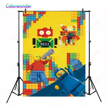 

Kids Background for Photography Men with Colorful Clothes 5x7ft Yellow Wall with Fancy Building Backdrop for Photo Booth Studio