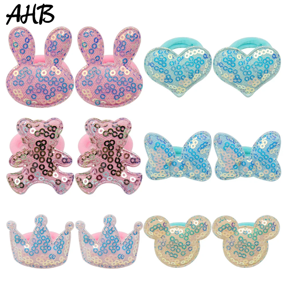 

AHB Hair Accessories Cartoon Sequin Hair Elastic Band for Girls Hair Rope Bear/Bunny/Crown Gum for Hair Headband Girls Headwear