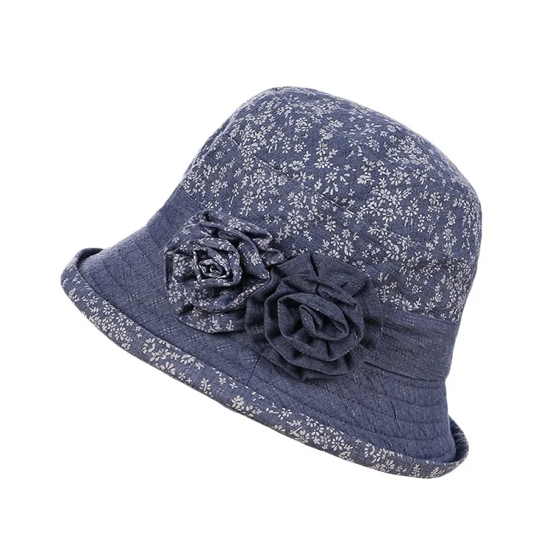Новая модная летняя женская Высококачественная хлопковая элегантная шляпа с цветочным принтом, Рыбацкая шляпа, Уличная Повседневная ОБЖИМНАЯ пляжная кепка от солнца - Цвет: Синий