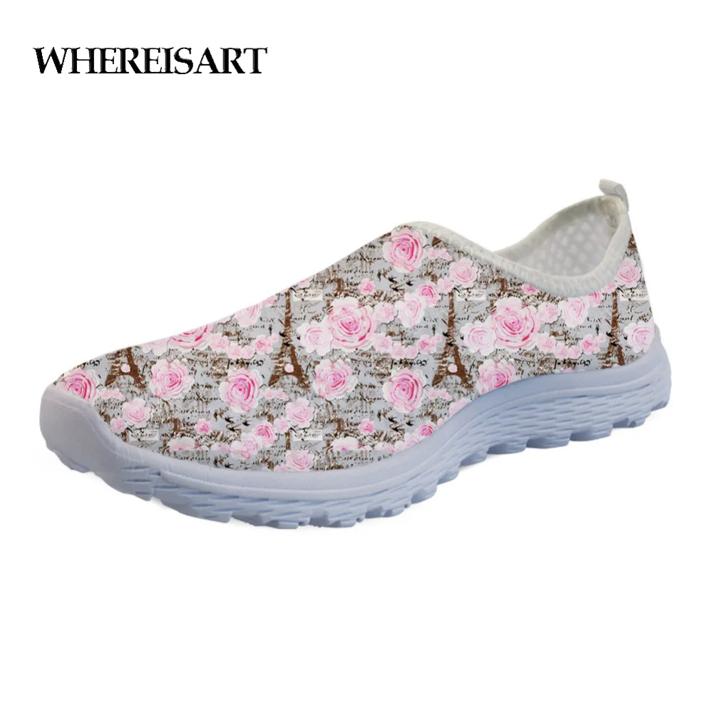 

WHEREISART 3D Eiffel Tower Print Fashion Women Flats Shoes Woman Sneakers Slip-on Comfortable Mesh Ladies Loafers Summer Girls