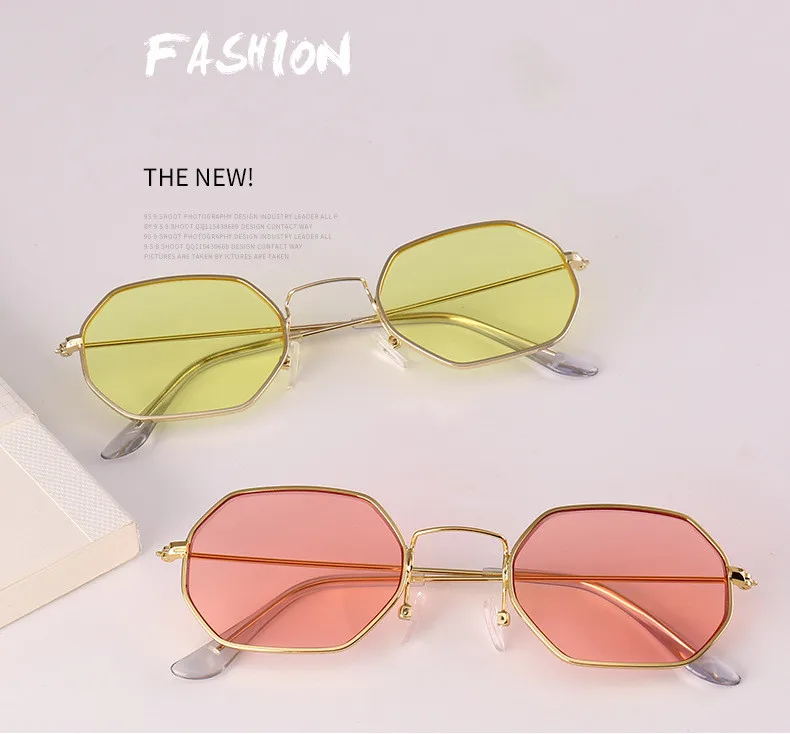 Шестигранные солнцезащитные очки для женщин, маленькая оправа, полигоновые солнцезащитные очки для мужчин, фирменный дизайн, синие, розовые, прозрачные линзы, солнцезащитные очки для женщин, UV400