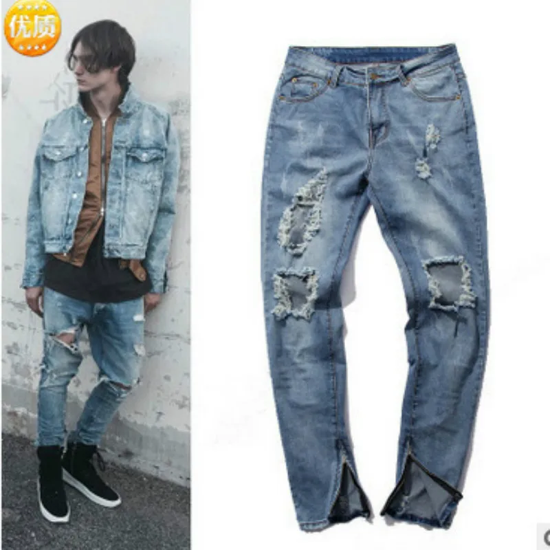 

2019 Fashion Men Ripped Biker Jeans Plus Size Hole Blue Skinny Denim Pants For Boy strech joggers A078