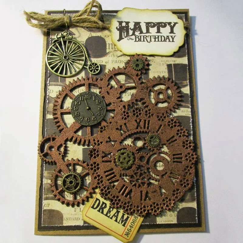 Metal Cutting Dies Steampunk Gear Love Word Dies Scrapbooking Trolley Background Craft Die Cut for DIY Paper Card