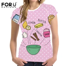 FORUDESIGNS Fashion Short Sleeve T Shirt Women Diet Print Creative Design Tee Shirt Female Fashion Tops for Teen Girl Kawaii Tee lace panel sleeve girl print tee