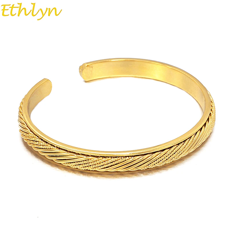 

Ethlyn Jewelry Gold Color Distortion Surface Dubai Bangles for Women's,Africa Bracelet 2017 New Ethiopian Jewelry B064