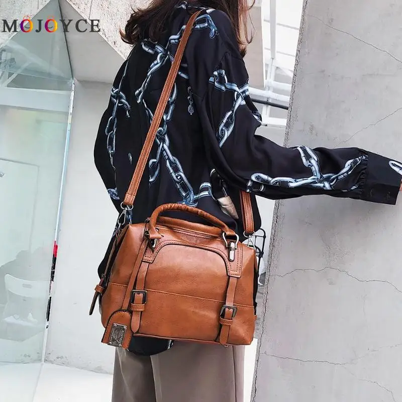 Винтаж Бостон сплошной цвет из искусственной кожи сумки женские плеча Crossbody сумка люксовый бренд женский топ-ручка сумки