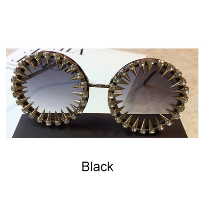 Ralferty уникальная круглая заклепка женские солнцезащитные очки в стиле стимпанк мужские панк солнцезащитные очки со стразами дизайнерские круглые очки G01 - Цвет линз: Черный