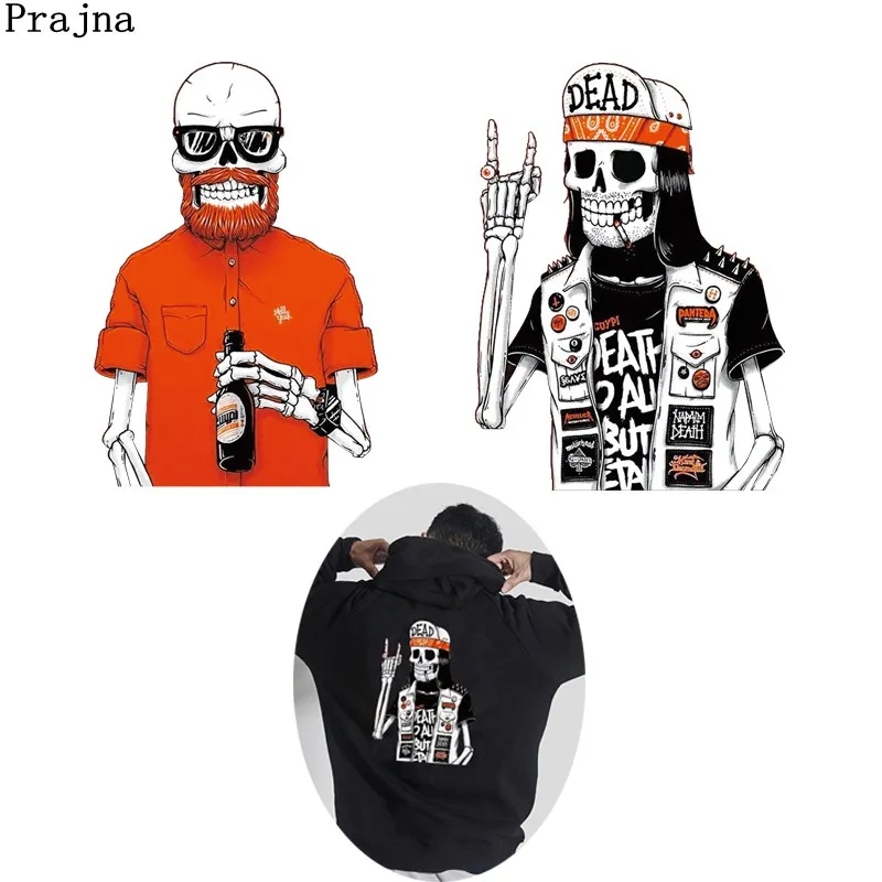

Prajna Zombie Heat Patch Biker Drunkard Skull Iron-on Transfers Egyptian Punk Clothing Stickers On Garment Accessories Rock Man