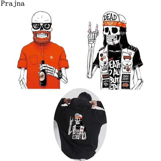 Special Offers Prajna Zombie Heat Patch Biker Drunkard Skull Iron-on Transfers Egyptian Punk Clothing Stickers On Garment Accessories Rock Man