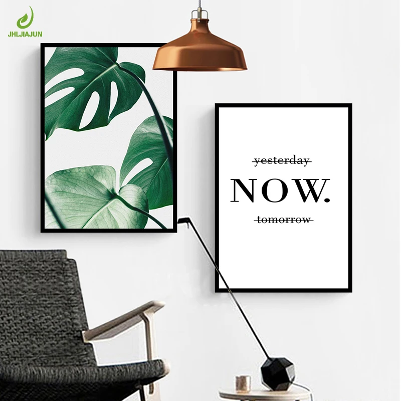 Jhljiajun Stile Nordico Dipinto Stampa Su Tela Poster Green Leaf Monstera Deliciosa E Preventivo Senza Cornice Wall Picture For Home Decor