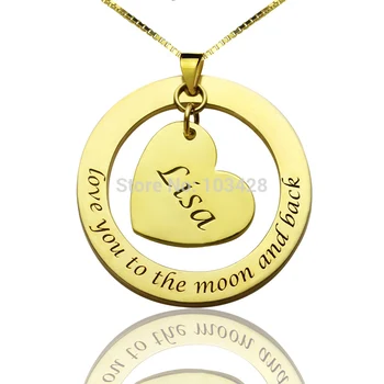 

AILIN Anniversary Necklace Customized Name Necklace Gold Color Circle Necklace Love You to the Moon and Back Girlfriend Necklace