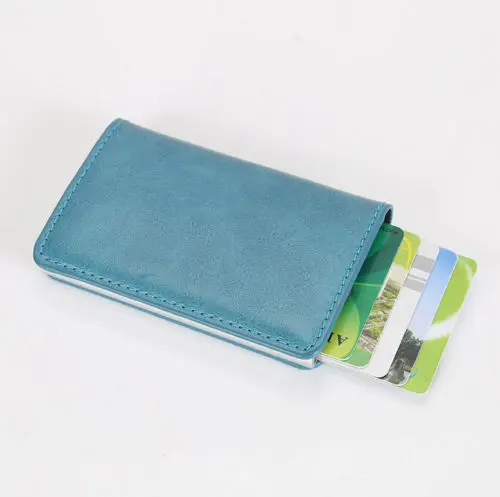 Алюминиевый унисекс безопасности практичный тонкий кошелек банк для кредитной карты Чехол для карты коробка PU кожаный чехол - Цвет: Синий