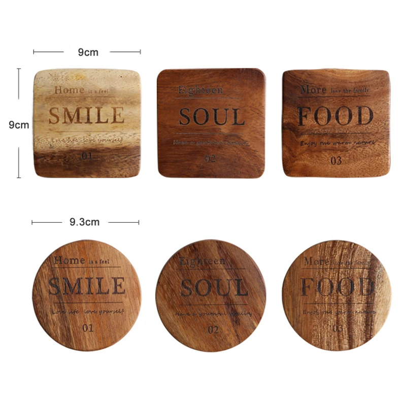 1Pc Mug Coaster Round Square Wood Cup Coaster Table Mat Kitchen Placemat Cup Pads Glass Teapot Drink Coasters Table Accessories
