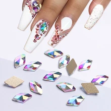 10 pièces losange coloré ongles strass AB brillant ongles cristaux or plat arrière Nail Art bijoux décoration ongle accessoire LA717(China)