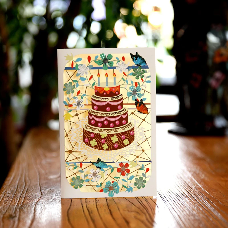  15*20cm Carving Creative Color Printed Birthday Cake Paper Greeting Cards PostCard Children Birthda - 32908644865