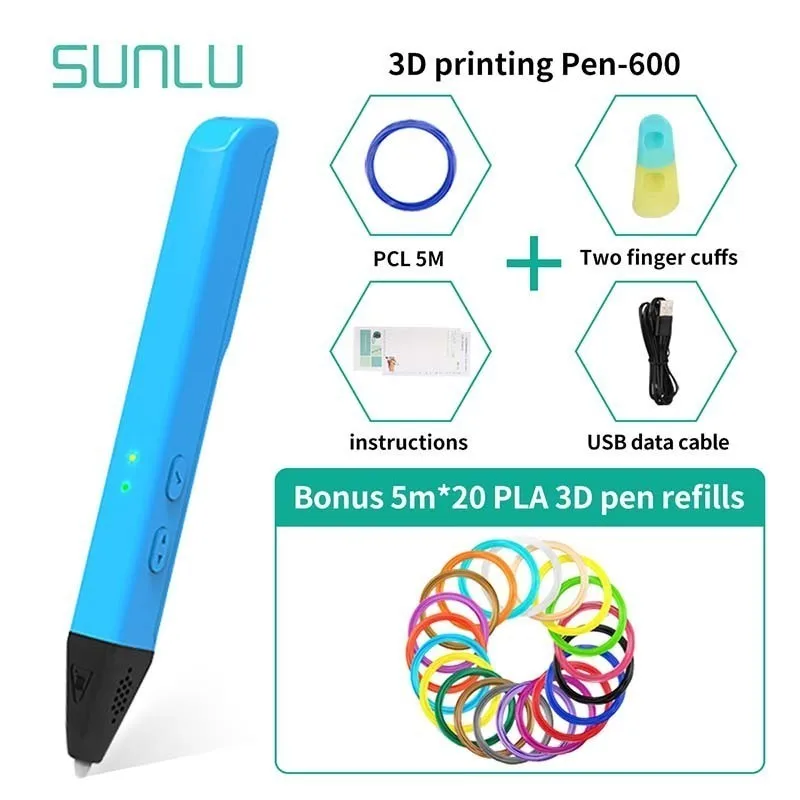 

SL-600 3D Pens Set Include 100M PLA Filament 1.75mm For Children DIY Crafts Adjustable Temperature 3D Printing Pen For Kids