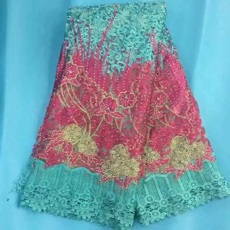 

YW2113 New Style Stoned French Net Lace Fabric African Embroidered Tulle Mesh Lace Fabric with Stones High Quality For Party