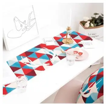 

colorful simple modern geometric pattern table runner cotton linen tri-angle printed tablecloth bed runner indoor