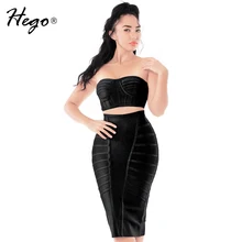 Hego 2016 New Hot Striped Dress Sets Suits Strapless Crop Top Sexy Bandage Dress Women’s Sets Autumn Dress