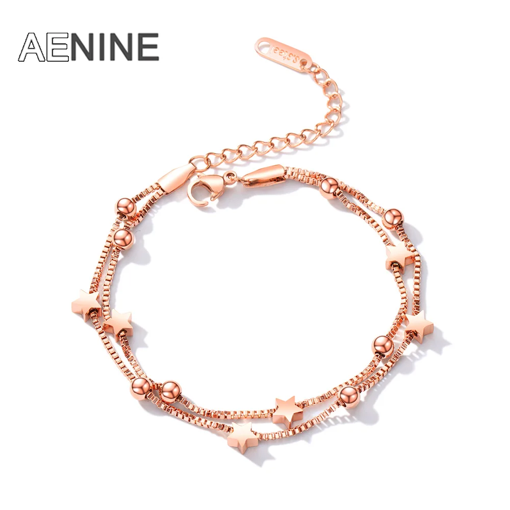 AENINE модный Звездный шар из нержавеющей стали, звено цепи, браслеты для женщин, розовое золото, цвет двойной браслет, ювелирные изделия OGS919